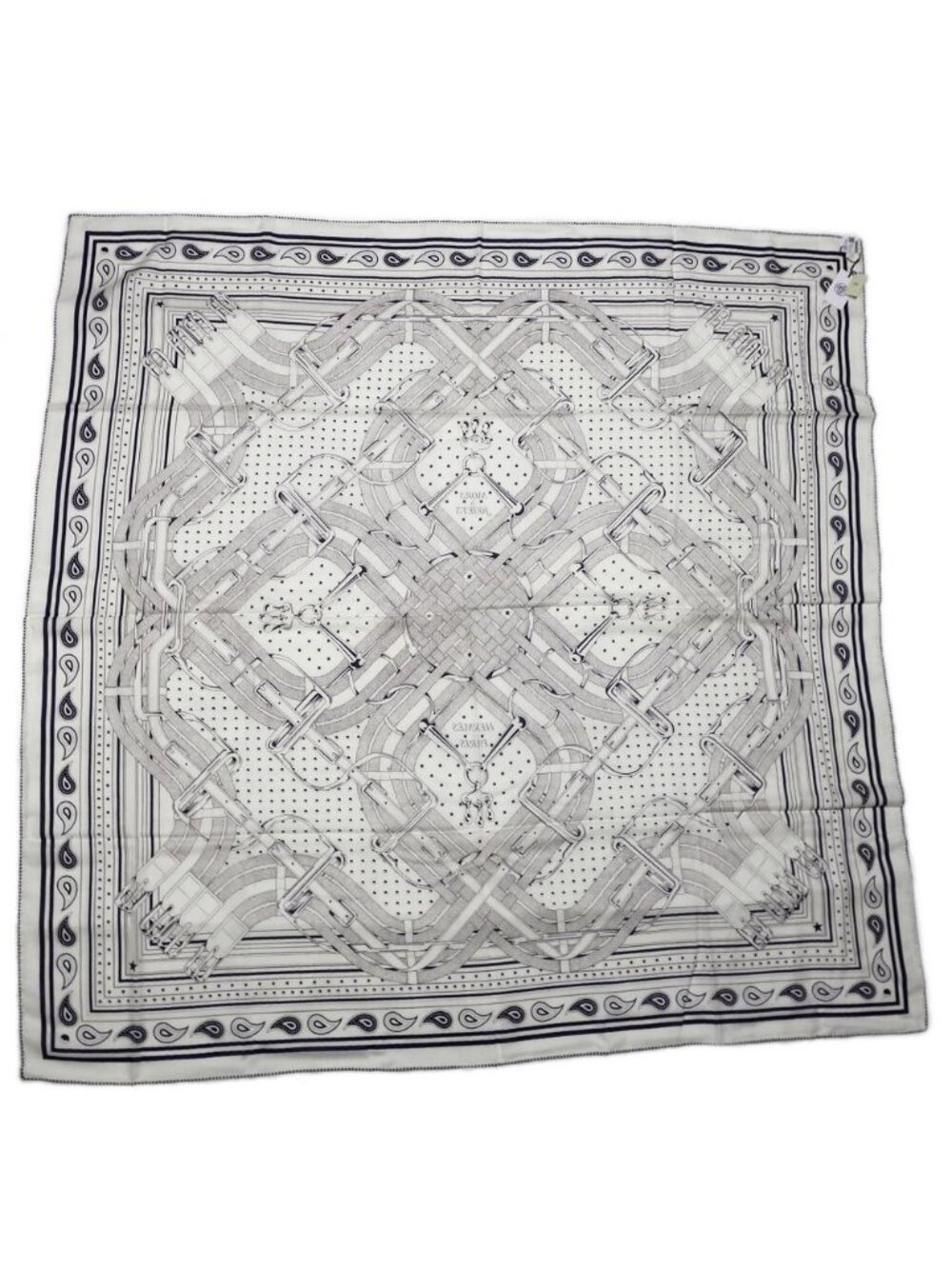 Hermes Carre 140 Mors a Jouets Bandana White Shawl Cashmere Silk Scarf - Picture 2 of 10